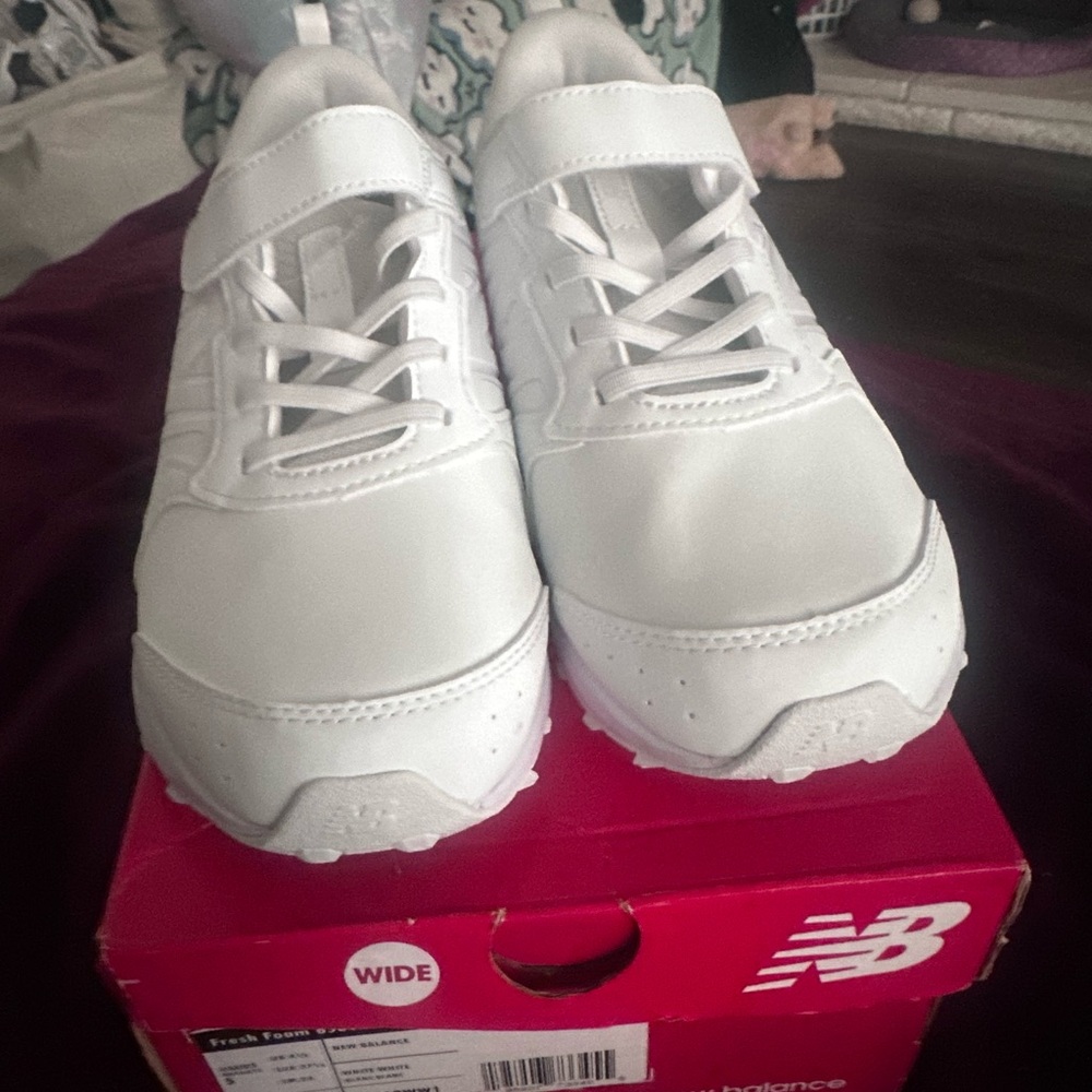 New Balance Kids Wide White Sneakers